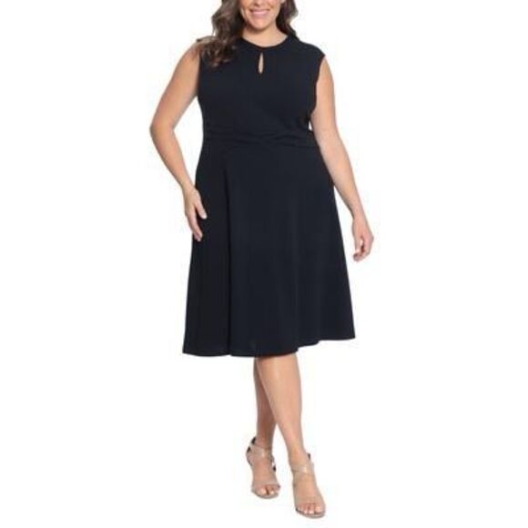 London Times Plus Womens Crepe Keyhole Shift Dress Size 16W - Picture 1 of 3